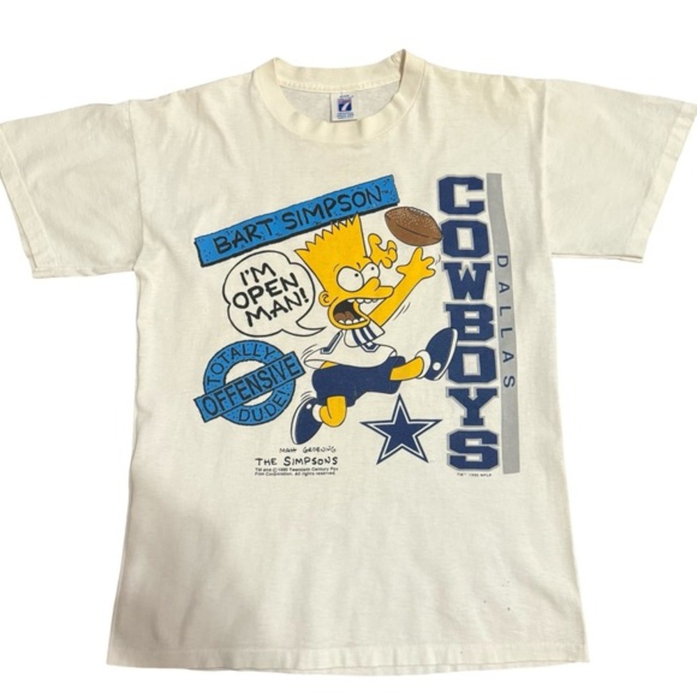 Dallas Cowboys Bart‎ Simpson Logo 7 Vintage 90s Mens Single Stitch T Shirt